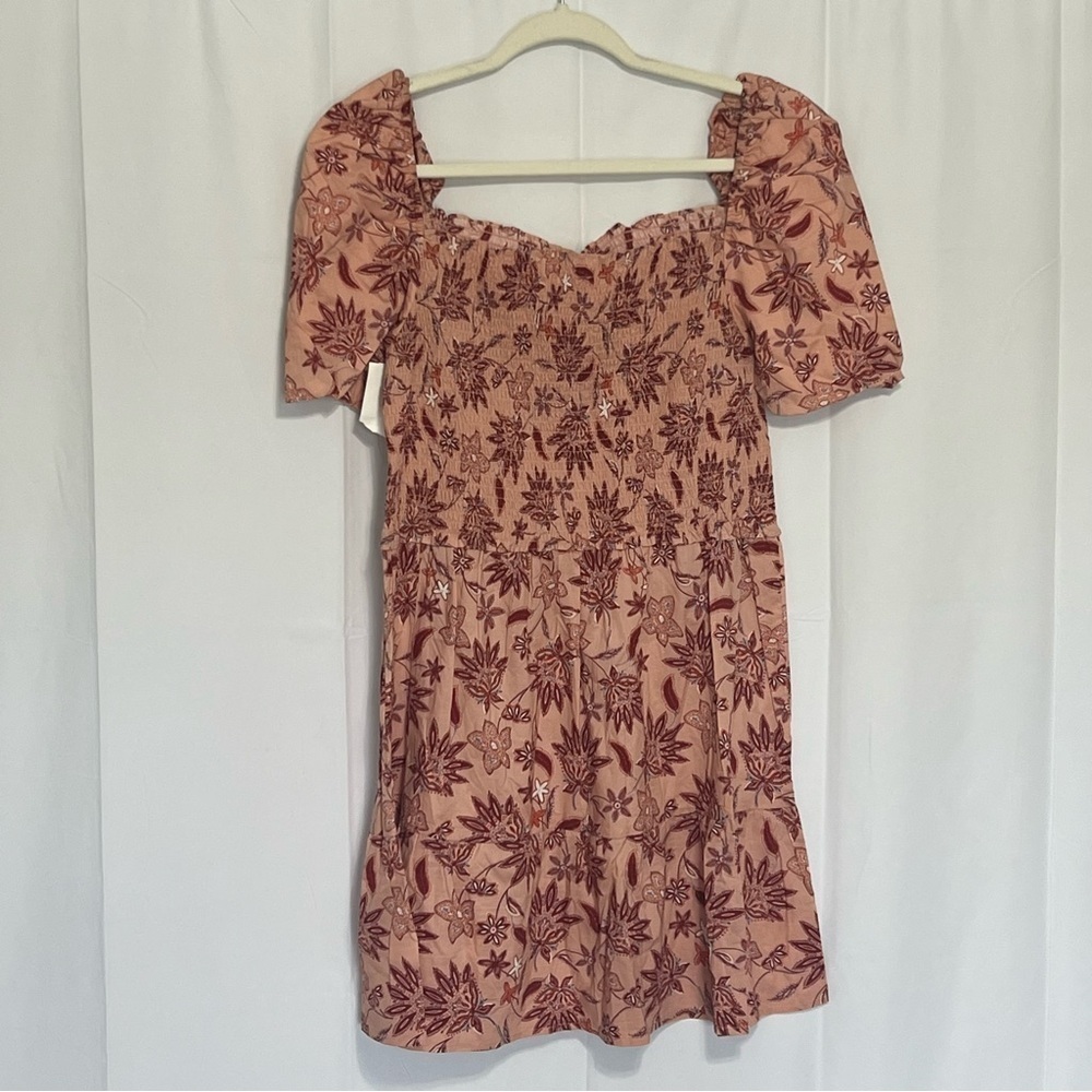 BB Dakota by Steve Madden Pink Mauve Floral Smocked top Mini Dress Size L NWT